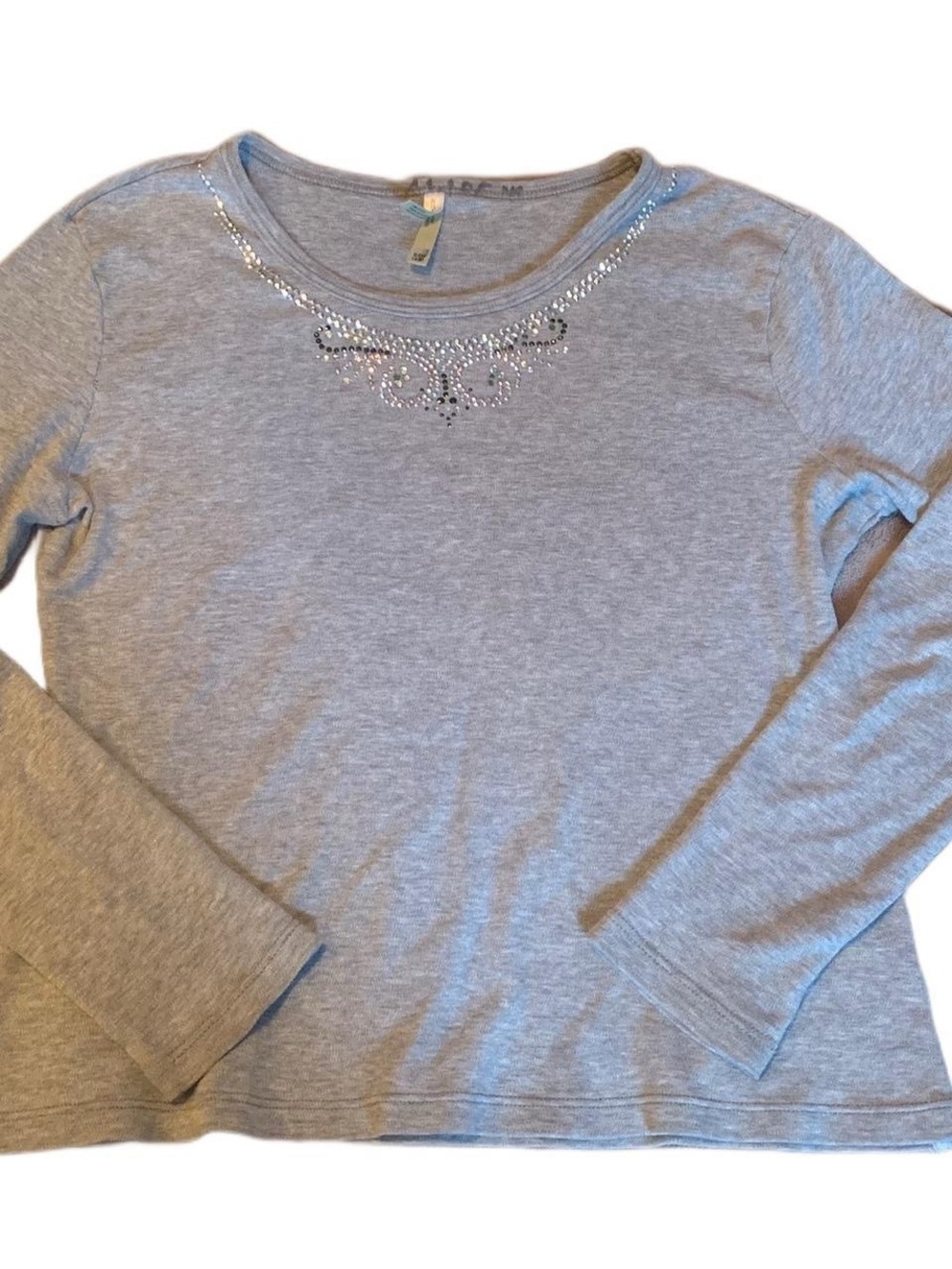 3 For $25 Y2K White Stag McBling Gray Rhinestone Embellished Crew Neck Top